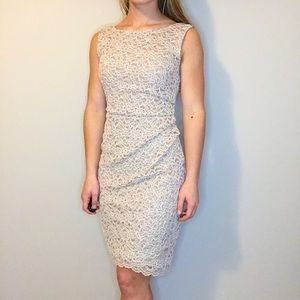 Women’s sheath Bodycon Taupe Lace Sleeveless Dress, Semi Formal, 7/8, holiday